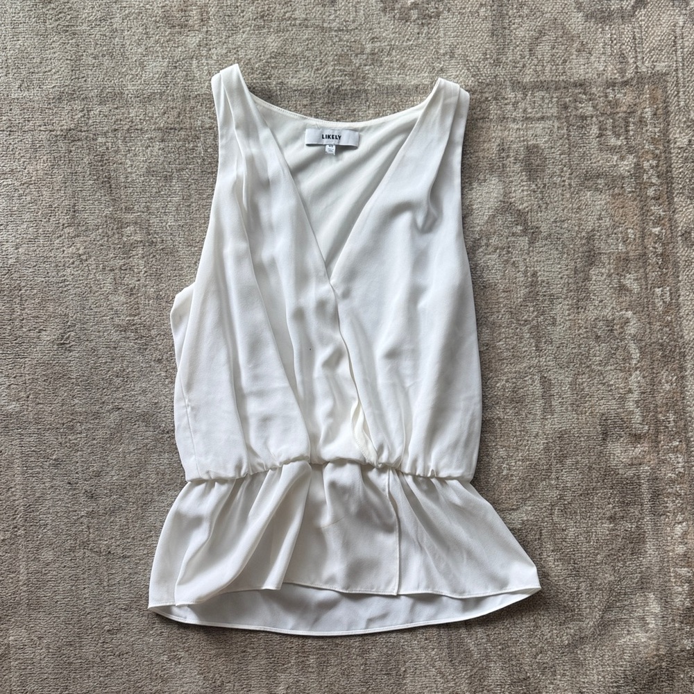 Likely White V-Neck Peplum Tank Top